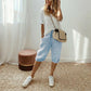 Pantaloni capri casual in cotone e lino da donna