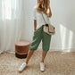 Pantaloni capri casual in cotone e lino da donna