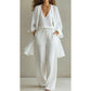 Completo elegante 3 pezzi: pantaloni a gamba larga, cardigan e top