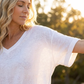 T-shirt Donna Casual con Scollo a V e Manica Corta