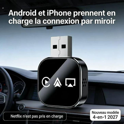 【4 in 1】Adattatore CarPlay wireless 2027 - Da cablato a wireless, Plug & Play, compatto e stabile, compatibile con auto e dispositivi Android/iPhone - Accessori auto