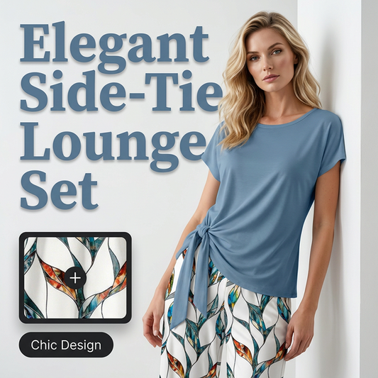 Completo donna con top a nodo laterale e pantaloni fantasia
