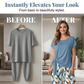 Completo donna con top a nodo laterale e pantaloni fantasia