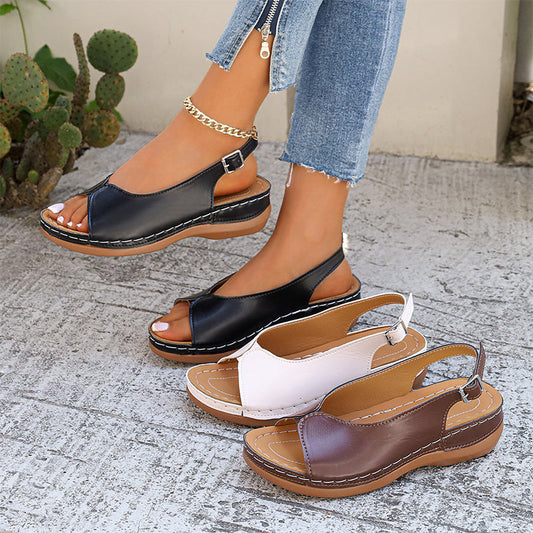 Sandali comfort vintage da donna con punta aperta