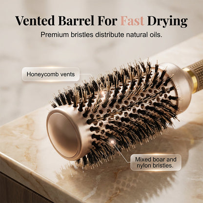 💇‍♀️ Spazzola rotonda volumizzante professionale – Corpo ventilato per un'asciugatura rapida, impugnatura ergonomica – Solleva le radici e dona volume – 3 colori (grigio/caffè/oro) ✨