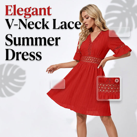 Abito chic con scollo a V e dettagli in pizzo traforat