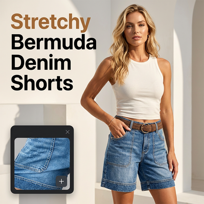 Bermuda in denim da donna a vita media con tasche