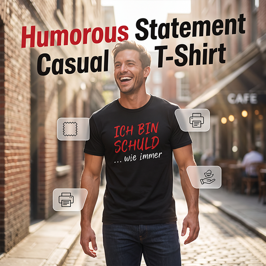 T-shirt nera da uomo casual a maniche corte con slogan tedesco divertente
