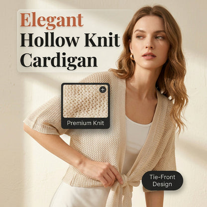 Cardigan in maglia tinta unita a maniche 3/4 con motivo traforato