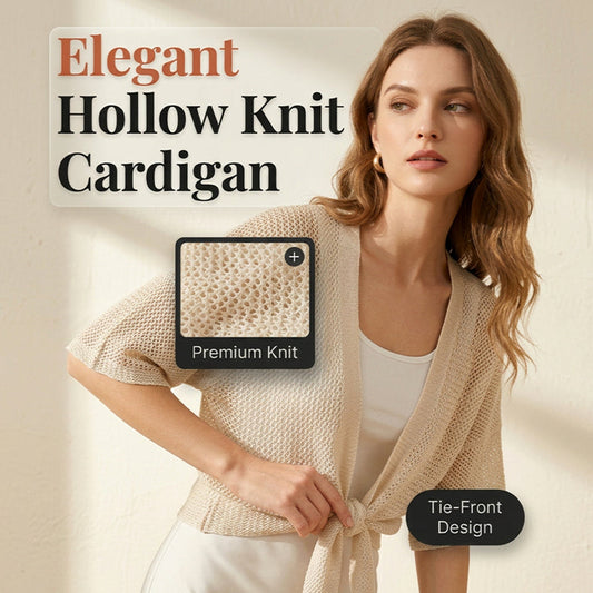 Cardigan in maglia tinta unita a maniche 3/4 con motivo traforato