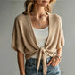 Cardigan in maglia tinta unita a maniche 3/4 con motivo traforato