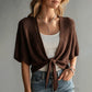 Cardigan in maglia tinta unita a maniche 3/4 con motivo traforato