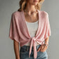 Cardigan in maglia tinta unita a maniche 3/4 con motivo traforato