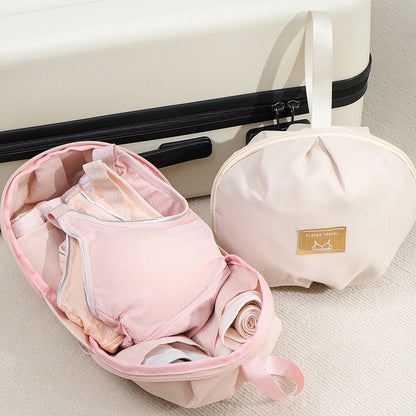 🎒👙 Pochette Portabiancheria Intima da Viaggio – Forma Sferica | Scomparti Separati | Poliestere Resistente | Cerniera Scorrevole | Manico Pratico | Ideale per Valigie & Weekend | 2 Misure, Rosa & Bianco❤️👙