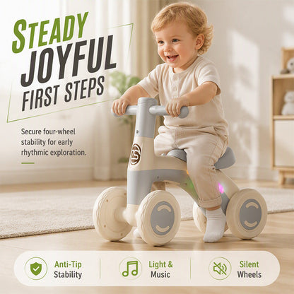 🚲🎵 Bicicletta Senza Pedali per Bambini con Musica & Luci LED – 4 Ruote Stabili, PP Alta Qualità, 14-54 Mesi, Max 60kg – 4 Colori 🌟✨