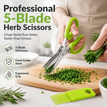 🥳Articolo più venduto🥳💞 Oltre 10.000 unità vendute! Forbici da cucina – Design a cinque lame, realizzate in acciaio inossidabile, con impugnatura ergonomica. Tritate le erbe aromatiche in pochi secondi – acquistatele subito! ✅