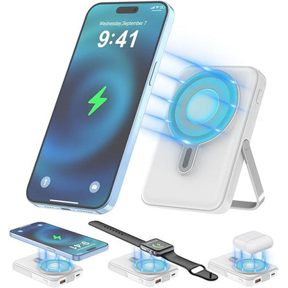 Caricabatterie Portatile Magnetico a Ricarica Rapida con Supporto Integrato – 15W Wireless