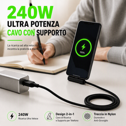 Cavo di ricarica rapida da 240 W con supporto pieghevole per smartphone