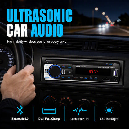 🎶 Autoradio Bluetooth 5.0 con Lettore MP3 - Audio Hi-Fi FLAC/APE | 2 Porte USB | Chiamate in Vivavoce | Controllo Tattile | Luce Bianca/Rossa | Telecomando al Volante | Ideale per Auto & Viaggi 🚗