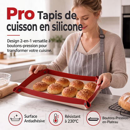 🔥Tappetino da forno in silicone 2 in 1 con vassoio a scatto – Tappetino riutilizzabile antiaderente per cottura al forno, arrosti e preparazione dell’impasto