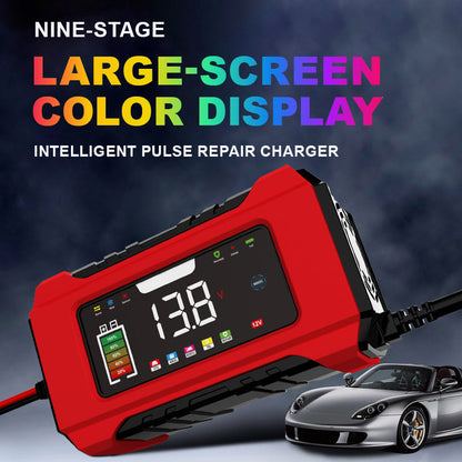 🔋 Caricabatterie Intelligente 12V 6A | Ricarica in 9 Fasi e Riparazione a Impulsi ⚡ | Display LCD a Colori, Compensazione Termica 🌡️ | Protezioni Multiple Integrate 🛡️
