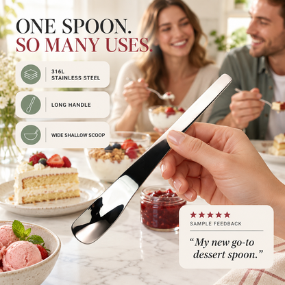 🍮✨ Cucchiaio da dessert in acciaio inox con manico lungo ed ergonomico – Eleganza e comfort in ogni cucchiaio