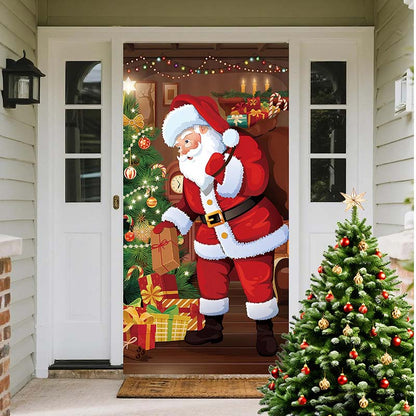 🎄 Copriporta Natalizio Decorativo 🎅 | Stampa HD Vivace di Babbo Natale ✨ | Tessuto in Poliestere Antipiega e Resistente ❄️ | Misura 90×180 cm per Ingresso e Feste 🚪